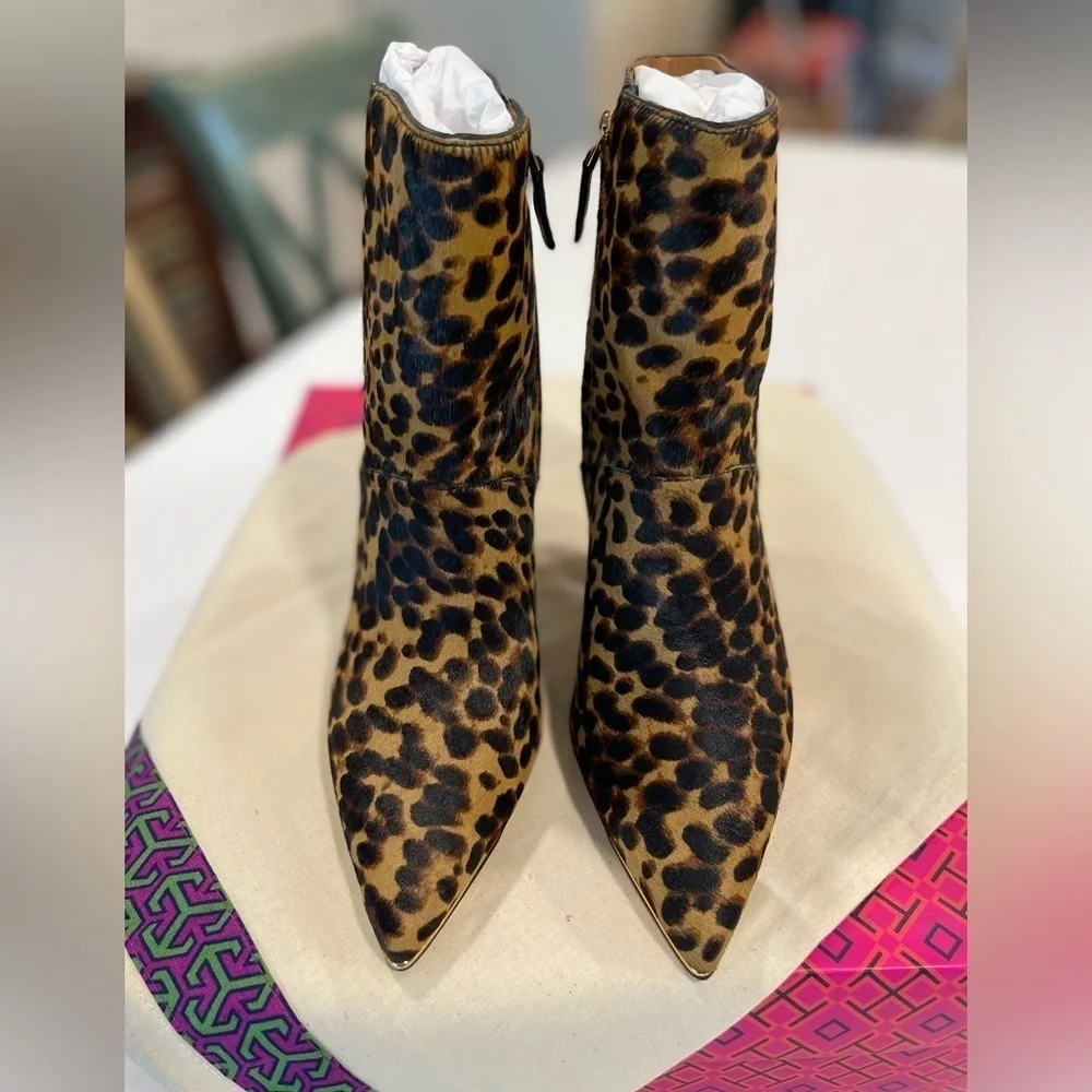 Tory Burch | NWT | Lila Ankle Boots | Leopard Calf Hair | 7.5